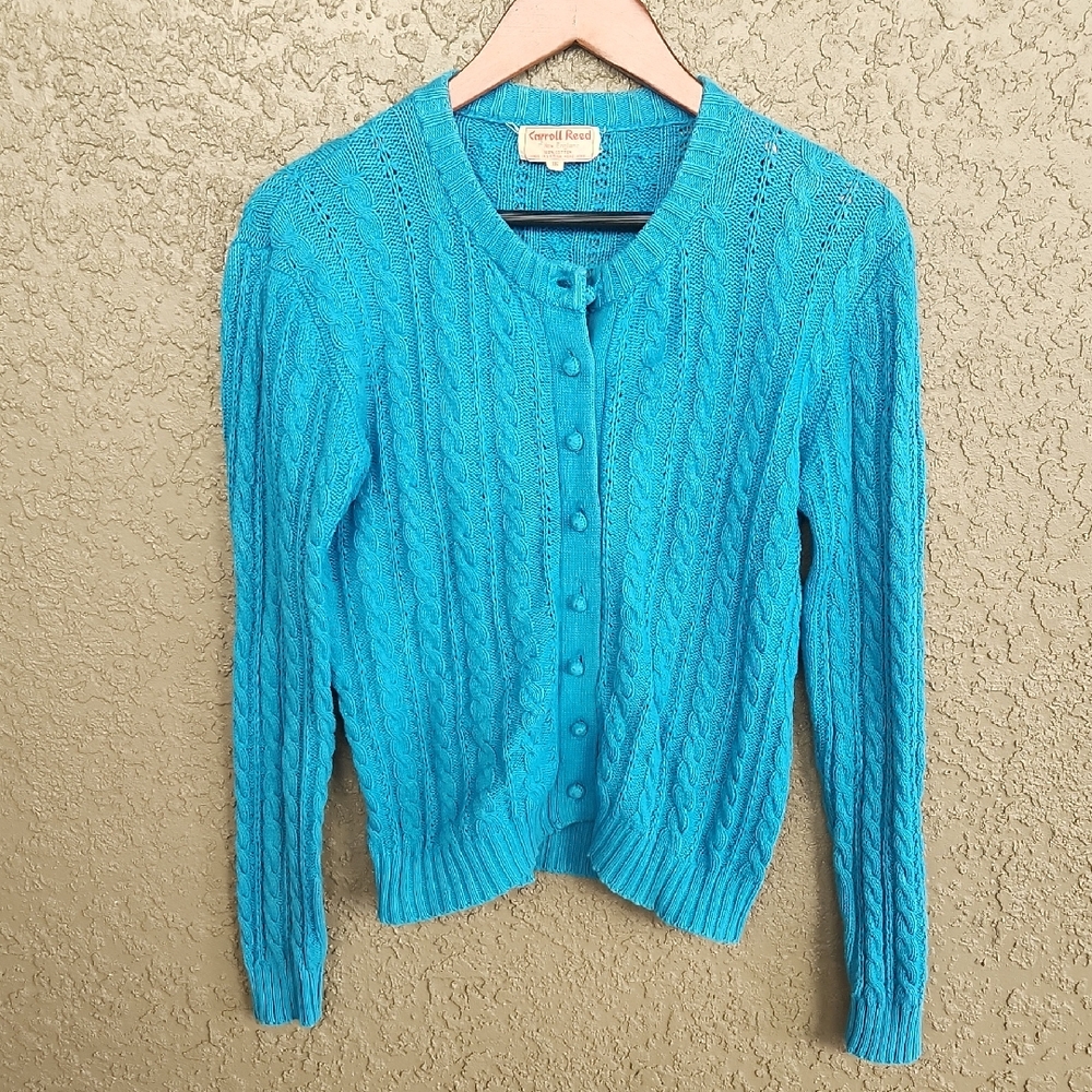 VTG Carrol Reed Cable Knit Cardigan 100% Cotton
